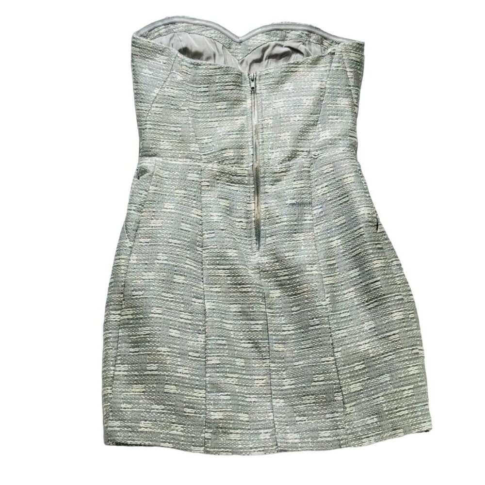 GREYLIN Anthropologie Dress Acrylic Cotton Silver Strapless Women's Size Medium - Picture 5 of 10